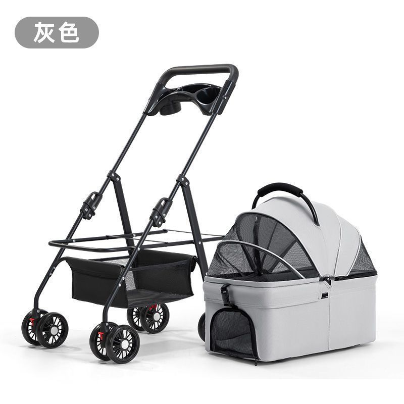 Lightweight Foldable Pet Stroller for Dogs and Cats with Detachable Basket for Small Dogs