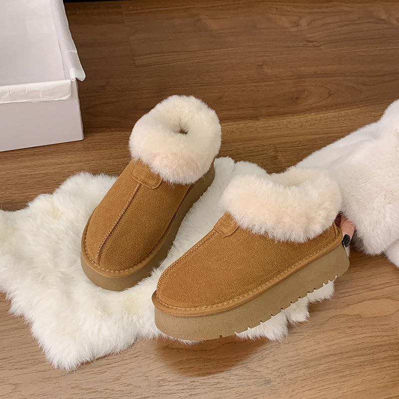 Trendy thick-soled one-pedal fluffy snow boots women's new winter velvet thickened warm outer cotton shoes