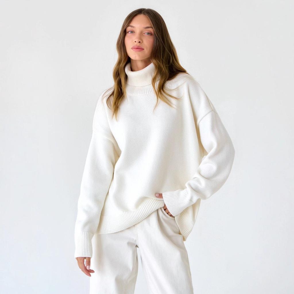 Solid Colour High Neck Sweater Autumn Winter Comfortable Loose Classic Versatile Pullover Sweater Luxurious Relaxed-fit Slimming and Versatile Top