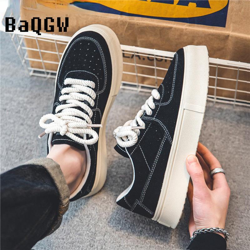 Korean Casual Canvas Shoes Men Thick Bottom Lace Up Sneakers Suede Leather Skateboard Shoes Trend Retro Designer Sneakers Male