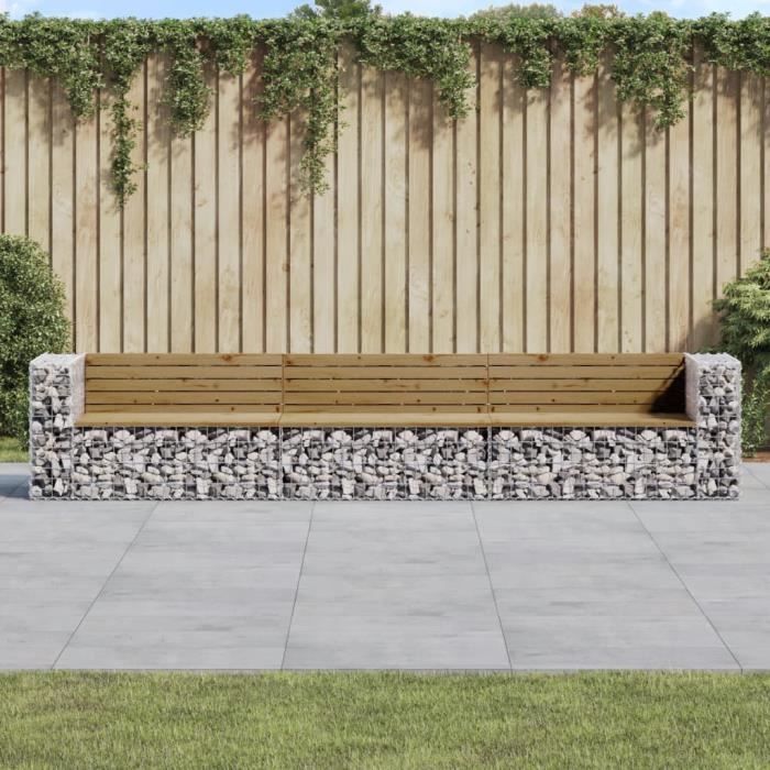 VidaXL Banc de jardin design gabion 347x71x65,5cm bois de pin imprégné 3196256