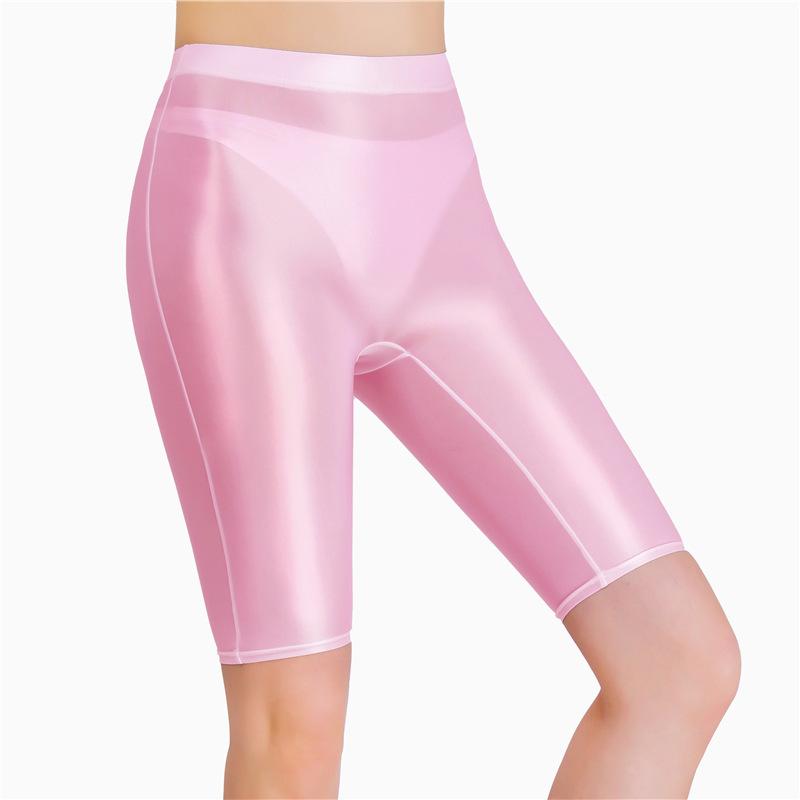 Pantaloni Scurți Noi cu Luciu de Ulei din Plasă Șapte Puncte Pantaloni Sexy de Yoga Elasticitate Ridicată Perspectivă Stil Coreean Modă Femei Policrom 4Hoa