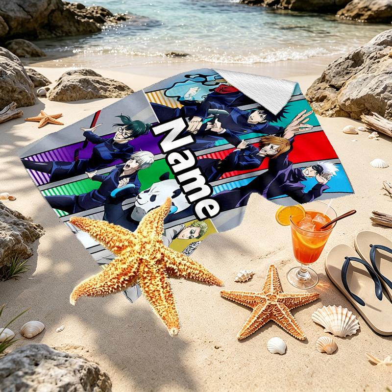 Custom Name Personalized Jujutsu Kaisen Print Beach Towel, for Trip Camping Beach Party Home Decor, Birthday Gift for Family & Friends