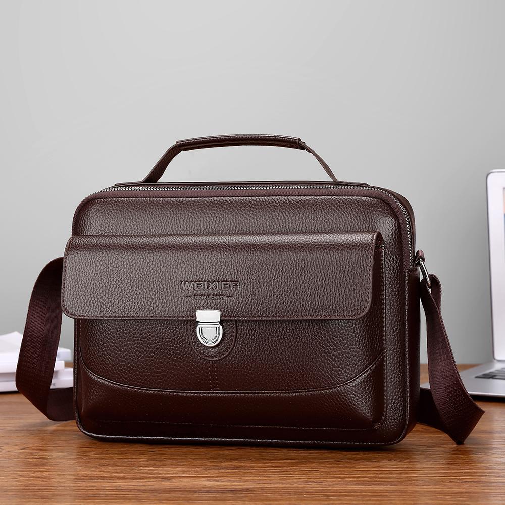 WEIXIER Men's Leather Crossbody Shoulder Bag Waterproof Messenger Briefcase Satchel Travel Bag Handbags Adjustable Strap