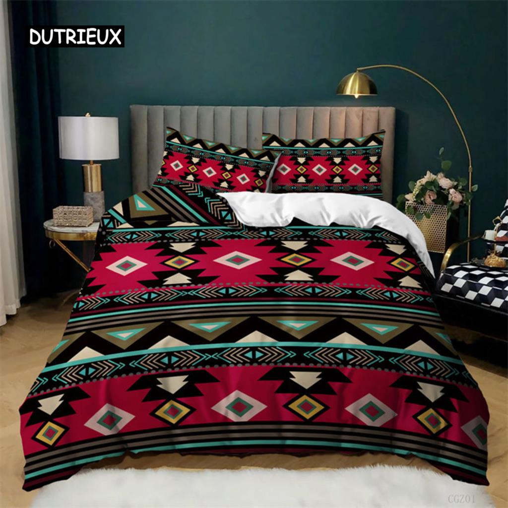 Geometric Duvet Cover Fashion Bohemian Flower Bedding Set Microfiber Exotic Style Comforter Cover King Full For Kids Adult Decor