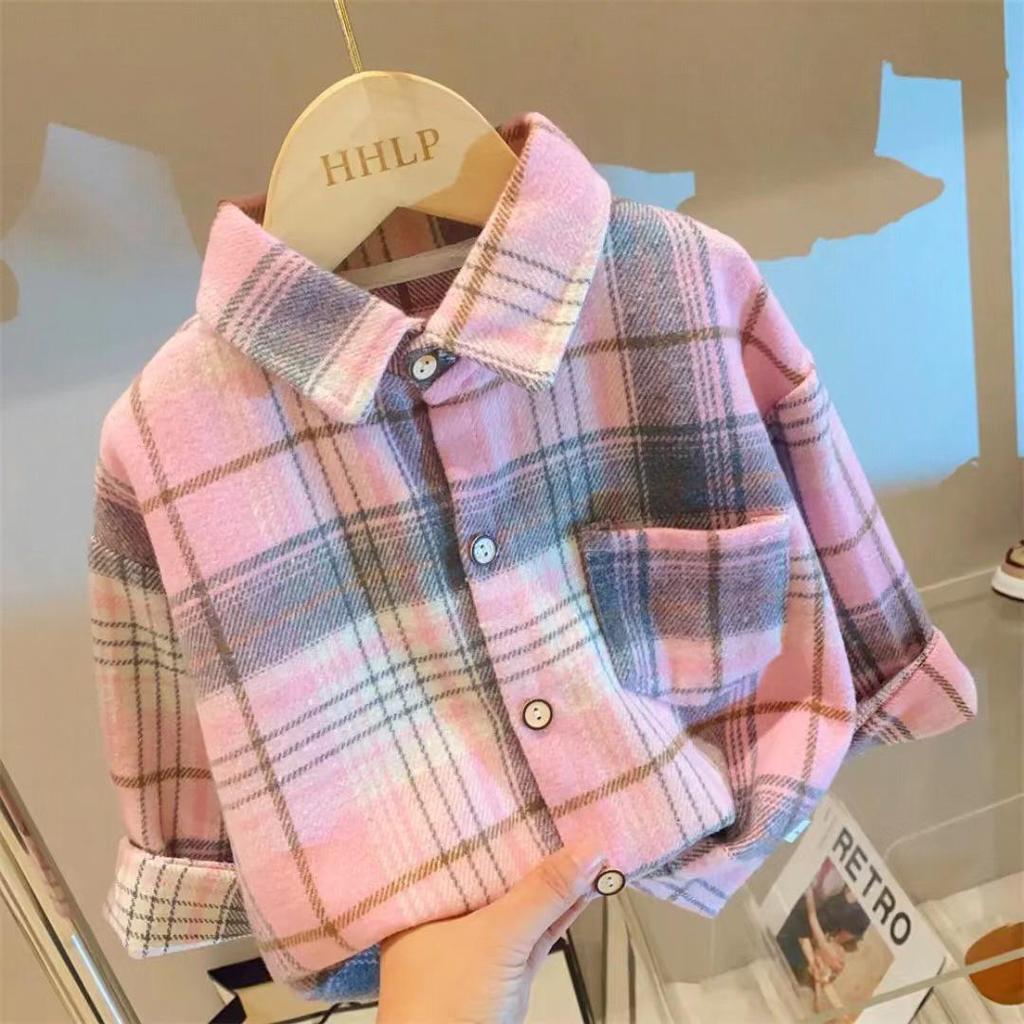 2024 Retro Autumn Korean Style Turn-Down Collar Shirt for Boys and Girls, Fashionable Children's Clothing
