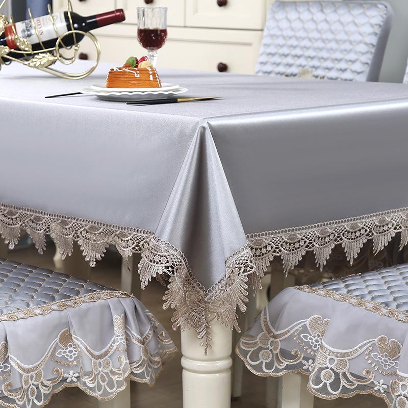 European Style Minimalist Embroidered Dining Table Fabric Mibai Lace Edge Tablecloth Elastic Chair Cover Non Slip Dining Chair Integrated Covers