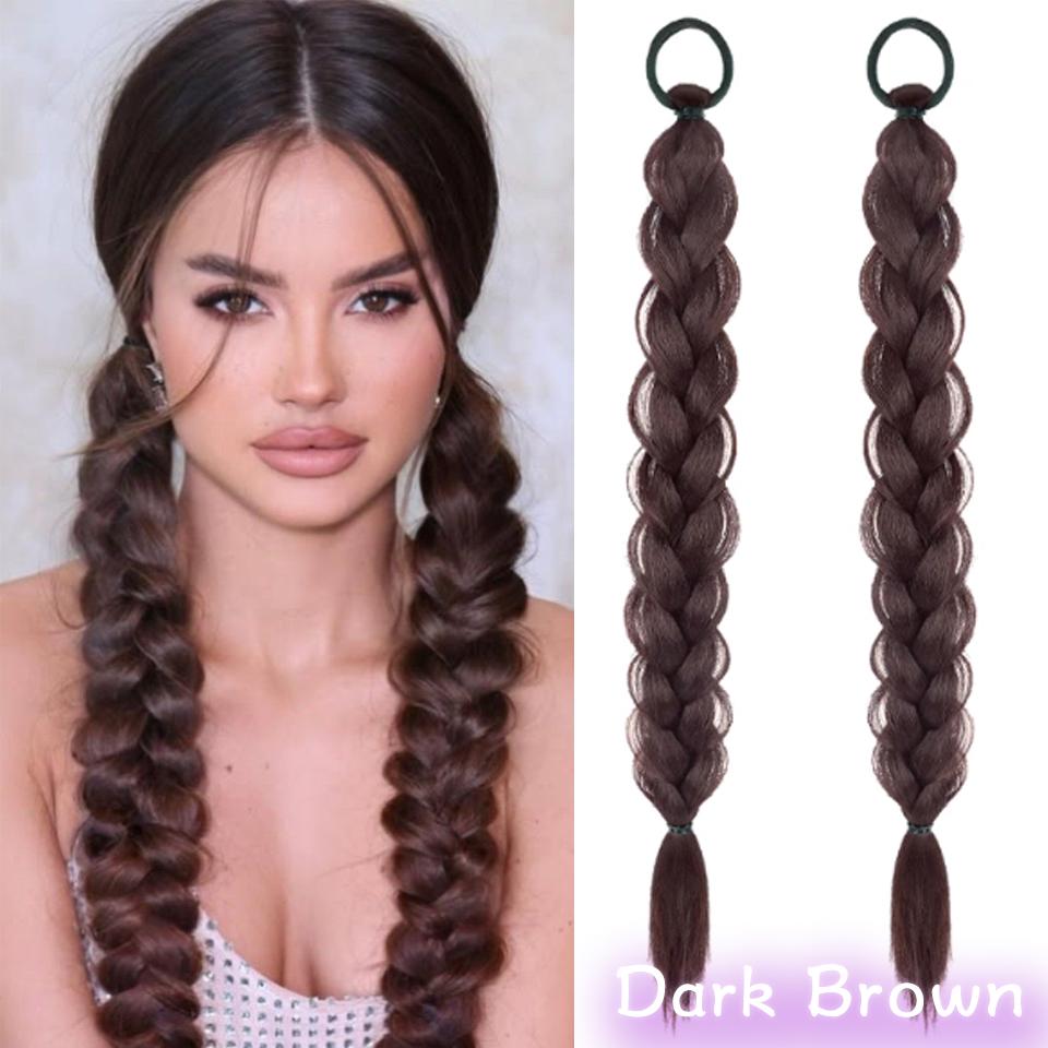2pc Synthetic Long Twist Braid Ponytail Extensions With Rubber Band 24 Inch Boxing Braided Hair Extensions For Women Daily Use