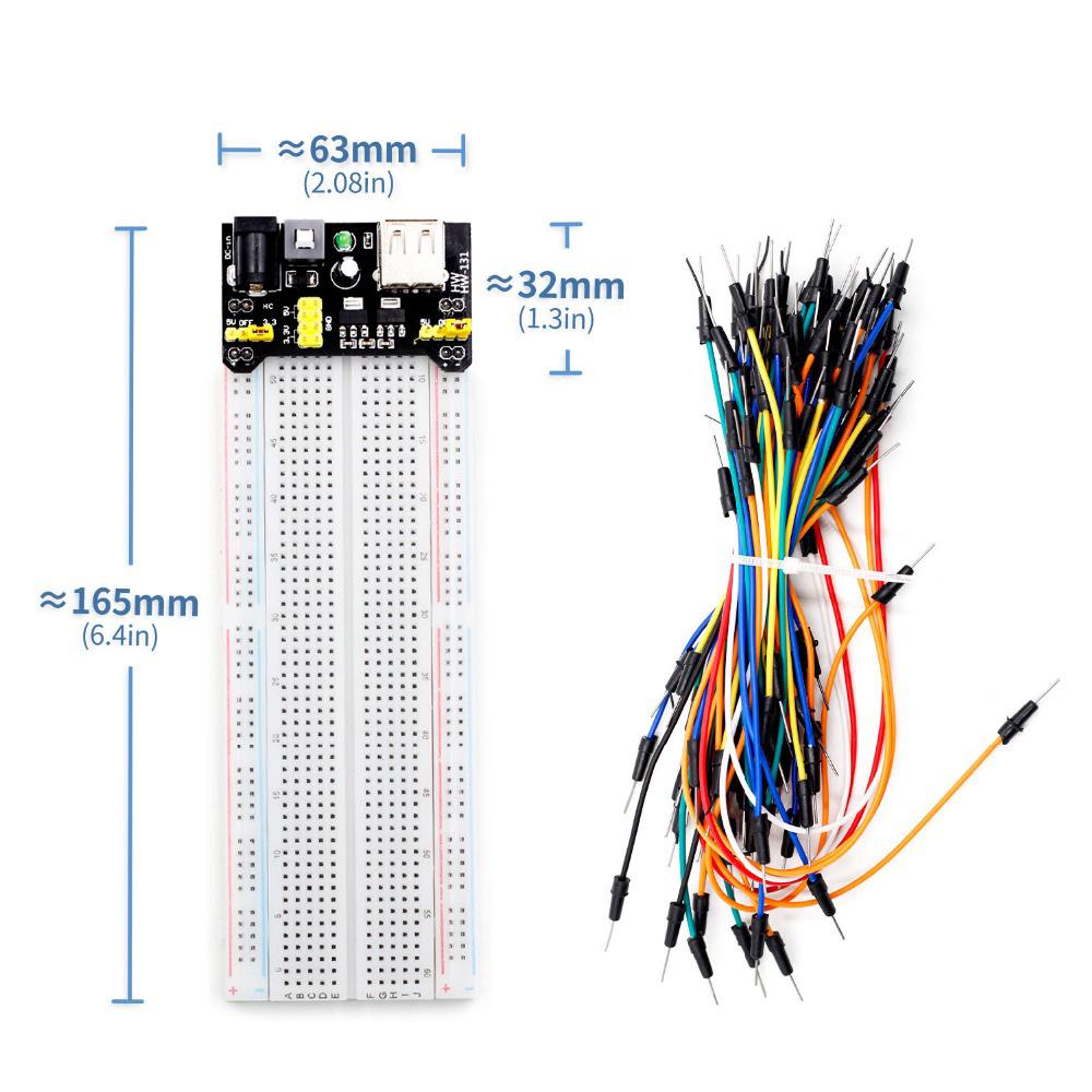 

Breadboard Power Supply Module + 830 Points Breadboard + 65pcs Jumper Cables DIY Kit