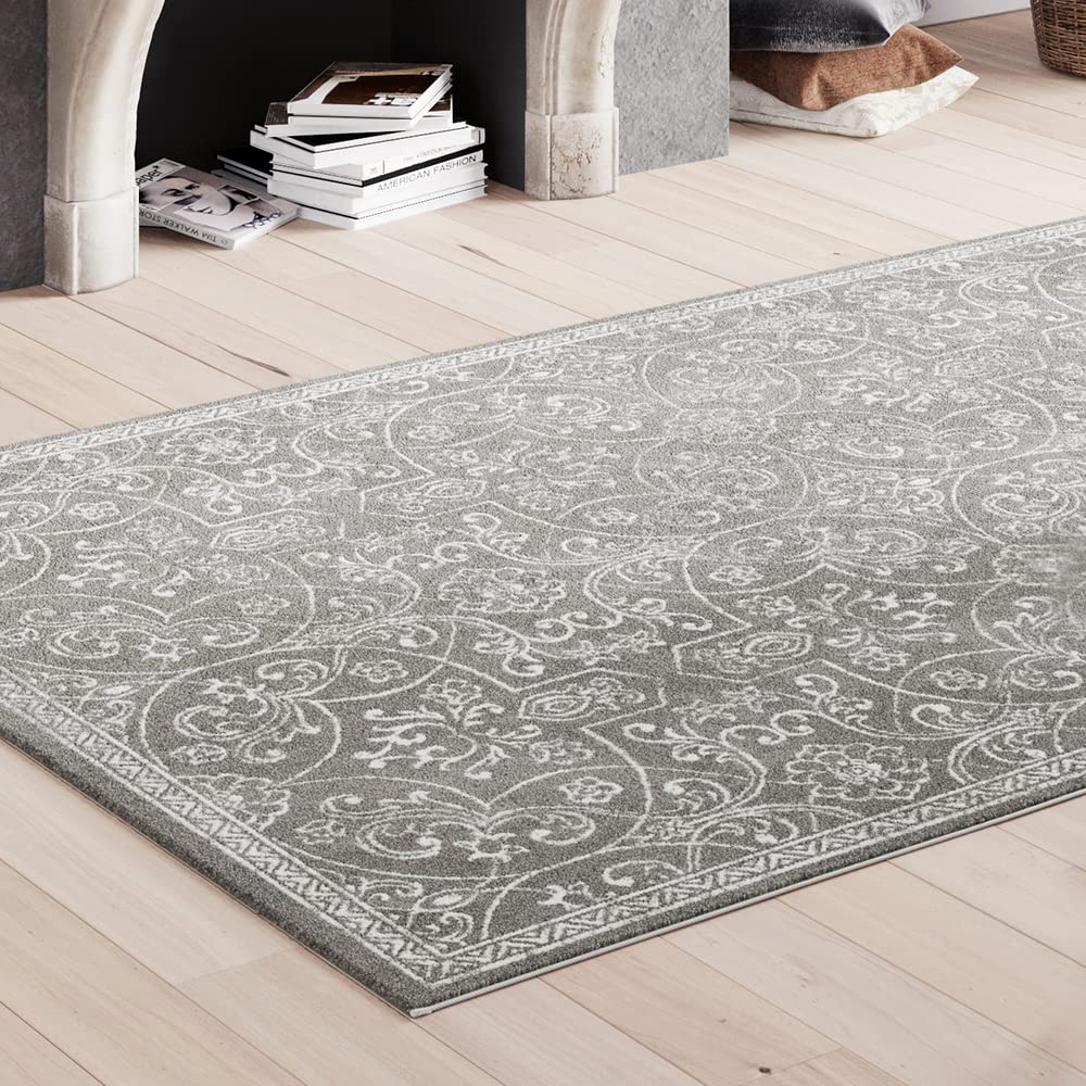 Iris Plaza Traditional European Wilton Woven Rug 200 X 290cm French Shabby Gray Certified Thickness Underfloor Heating Compatible Rug Mat Carpet GY