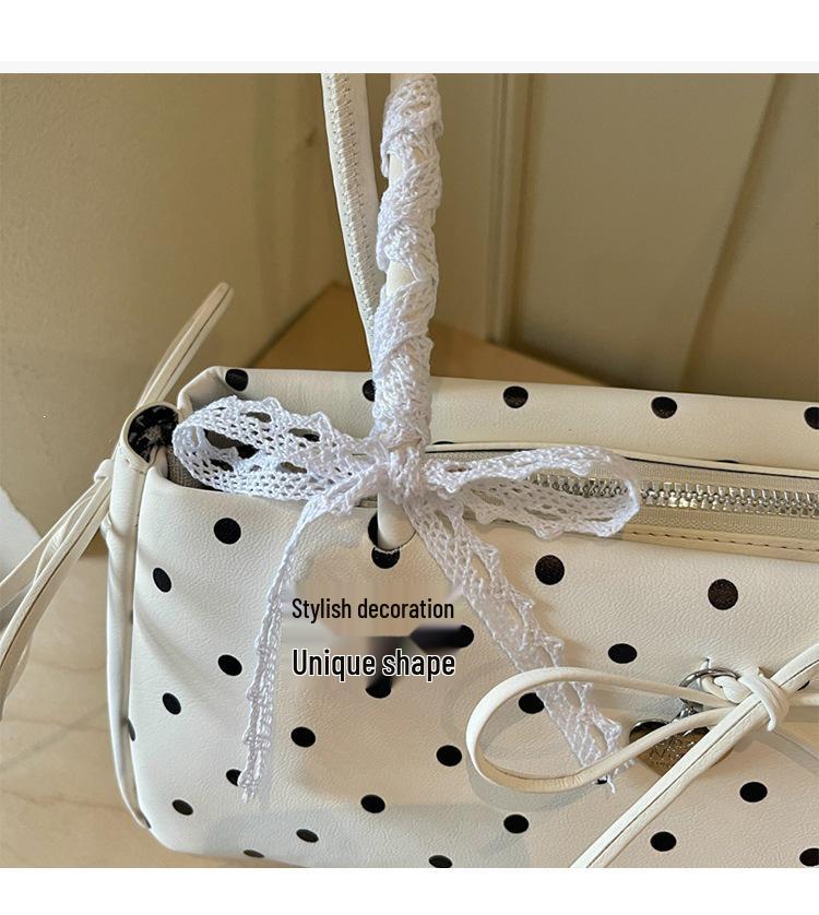 2026 Trendy Women's Polka Dot Bow Single-Shoulder Baguette Bag