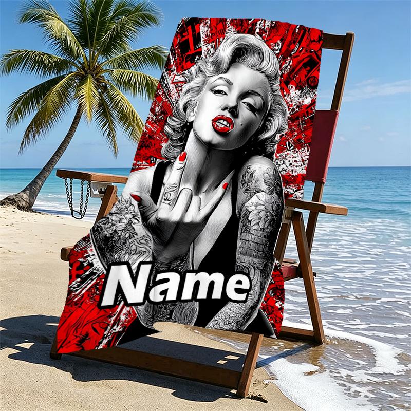 Custom Name Personalized Singer Print Beach Towel, for Trip Camping Beach Party Home Decor, Birthday Gift for Family & Friends