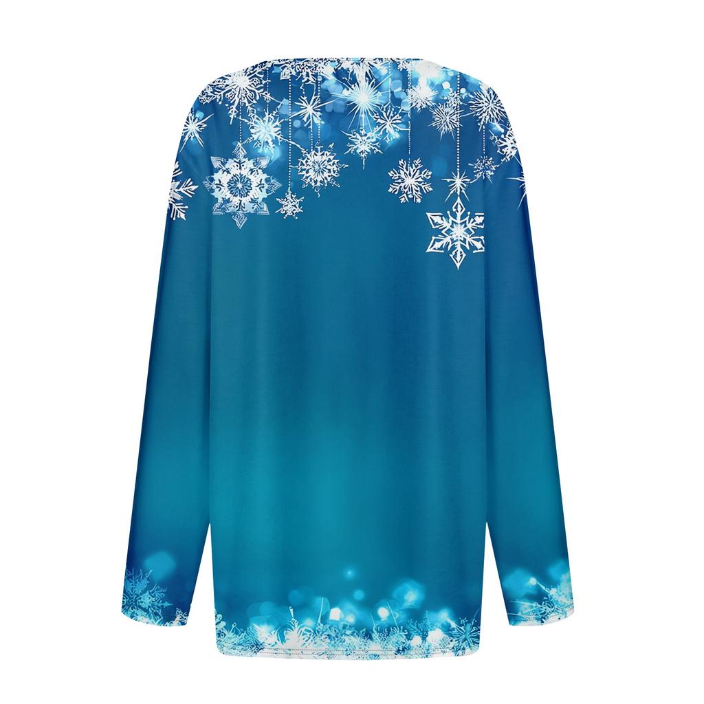 Women's T Shirt Tee Christmas Printed Button Long Sleeve Tunic Daily Weekend Fashion Basic V- Neck Regular Top