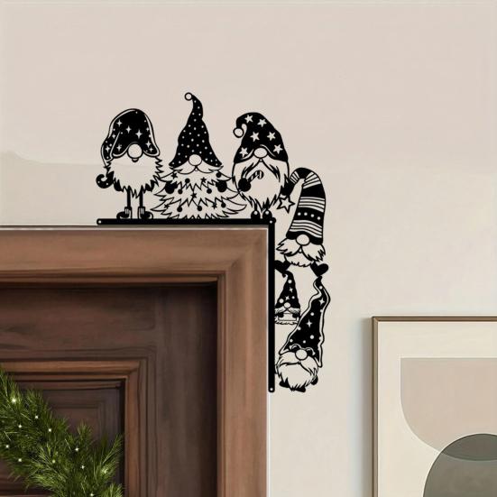 Christmas Gnome Door Frame Decoration Iron Faceless Dwarf Door Corner Sign Hollow Elf Front Door Edge Topper Sitter Ornament