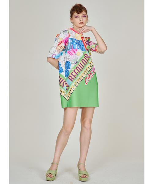 Greedius Neon Sign One-Point Print Neoprene Dress