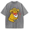 Casual Loose Cotton T-shirt Fashion Cat Wearing A Cowboy Hat Washed Tees Summer Harajuku Funny Chic Tunics Unisex