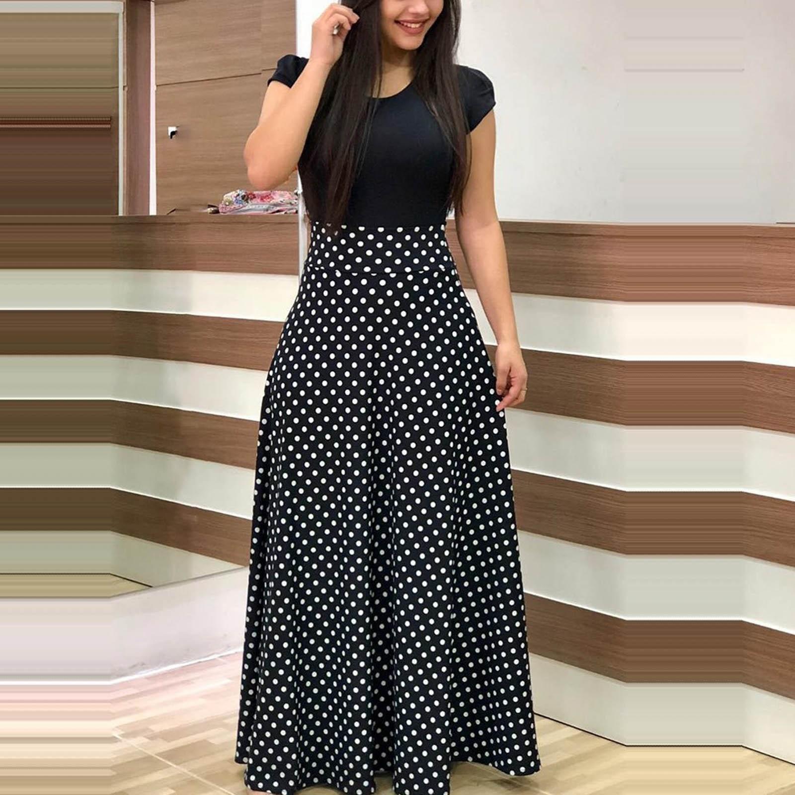 

Женское модное повседневное платье макси с цветочным принтом и коротким рукавом, длинное платье макси S чёрный