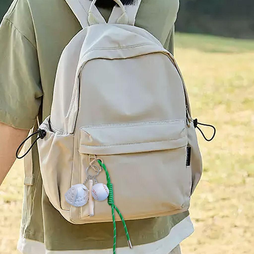 Baseball Keyring with Wood Bat and PU Leather Glove Charm Unique Bag Pendant Handbag Charm Handmade Sports Accessory