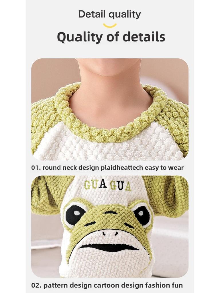 Flanell-Cartoon-Pyjama für Jungen - Langärmlig, Rundhalsausschnitt, Korallenfleece, Herbst/Winter