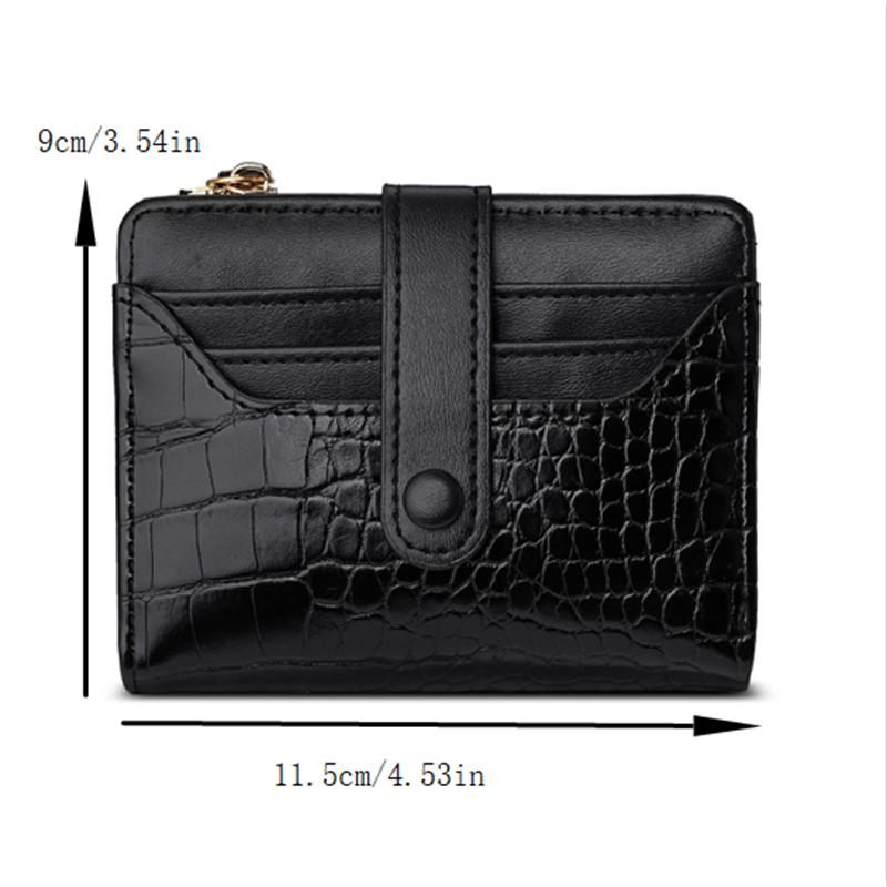 Multi-Card Slots Women Short Wallet  Pu Leather Solid Color Zipper Clutch Crocodile Print Waterproof Card Bag Coin Purse
