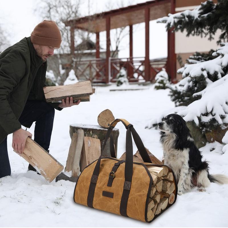 Outdoor Portable Firewood Storage Bag Durable canvas Sturdy Buckle Easy to Carry Heavy Duty Firewood Log Carrier with Handles