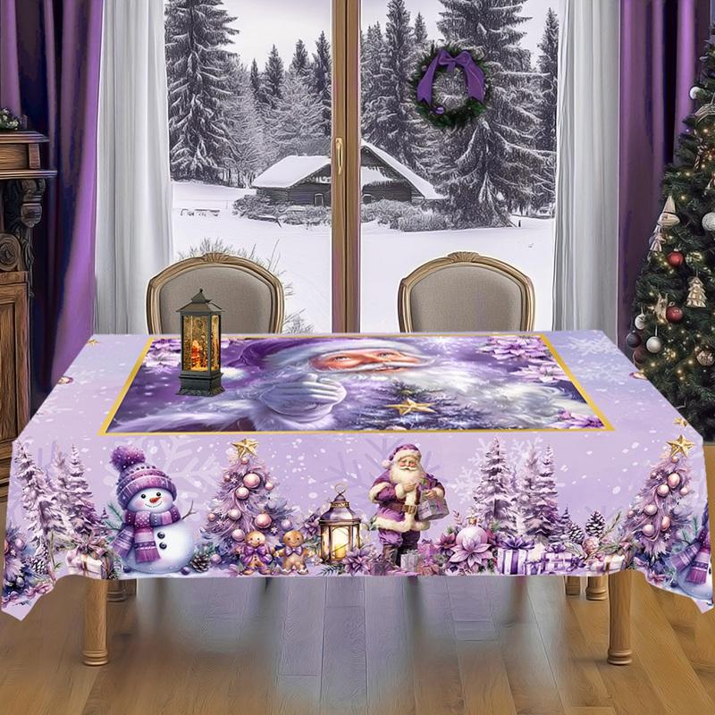 Purple Christmas Tablecloth Santa Claus Table Cover Christmas Party Table Decorations for Home Kitchen 2025 Xmas Gifts Navidad