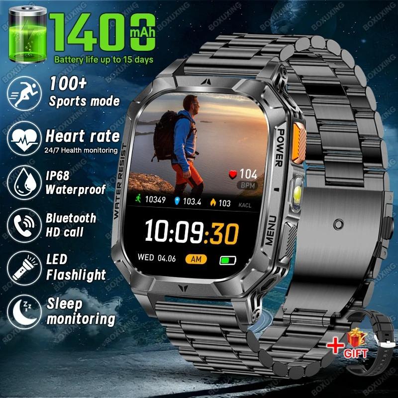 Neue Militärqualität 1400 mAh Akku Smartwatch Herren 2,01" Bildschirm 5ATM Wasserdicht GPS Track Sport Fitness Smartwatch