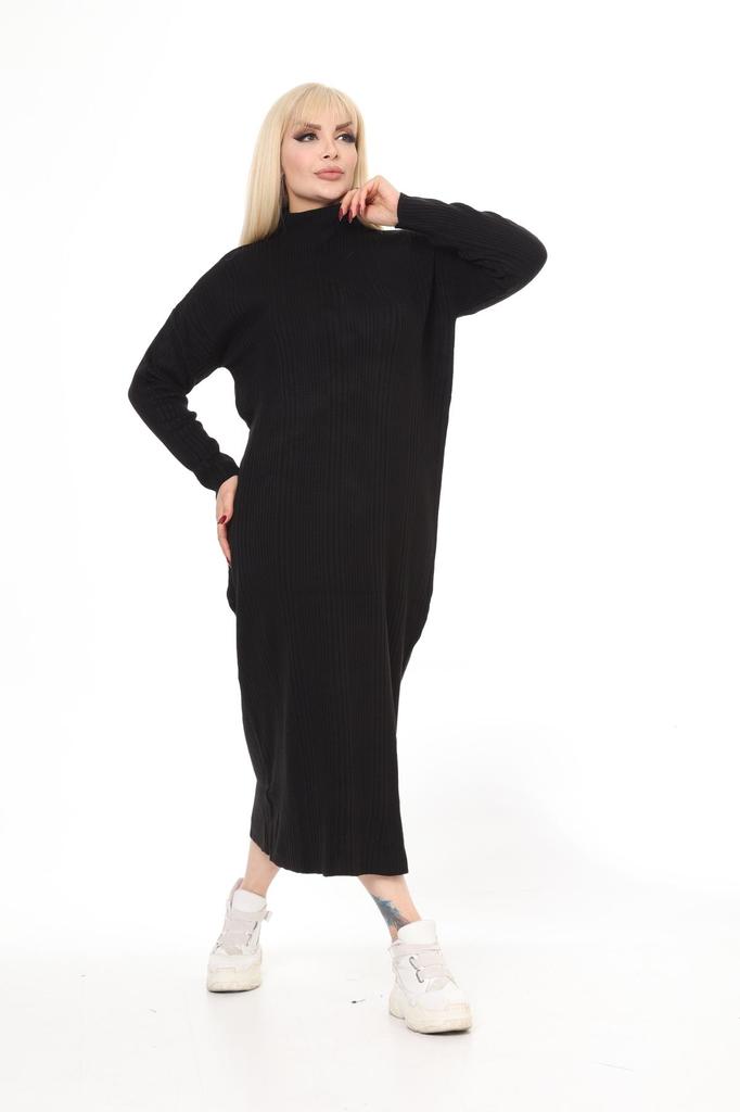 Women's Big Size Dress Green Half Turtleneck Knitted Knitted Dress