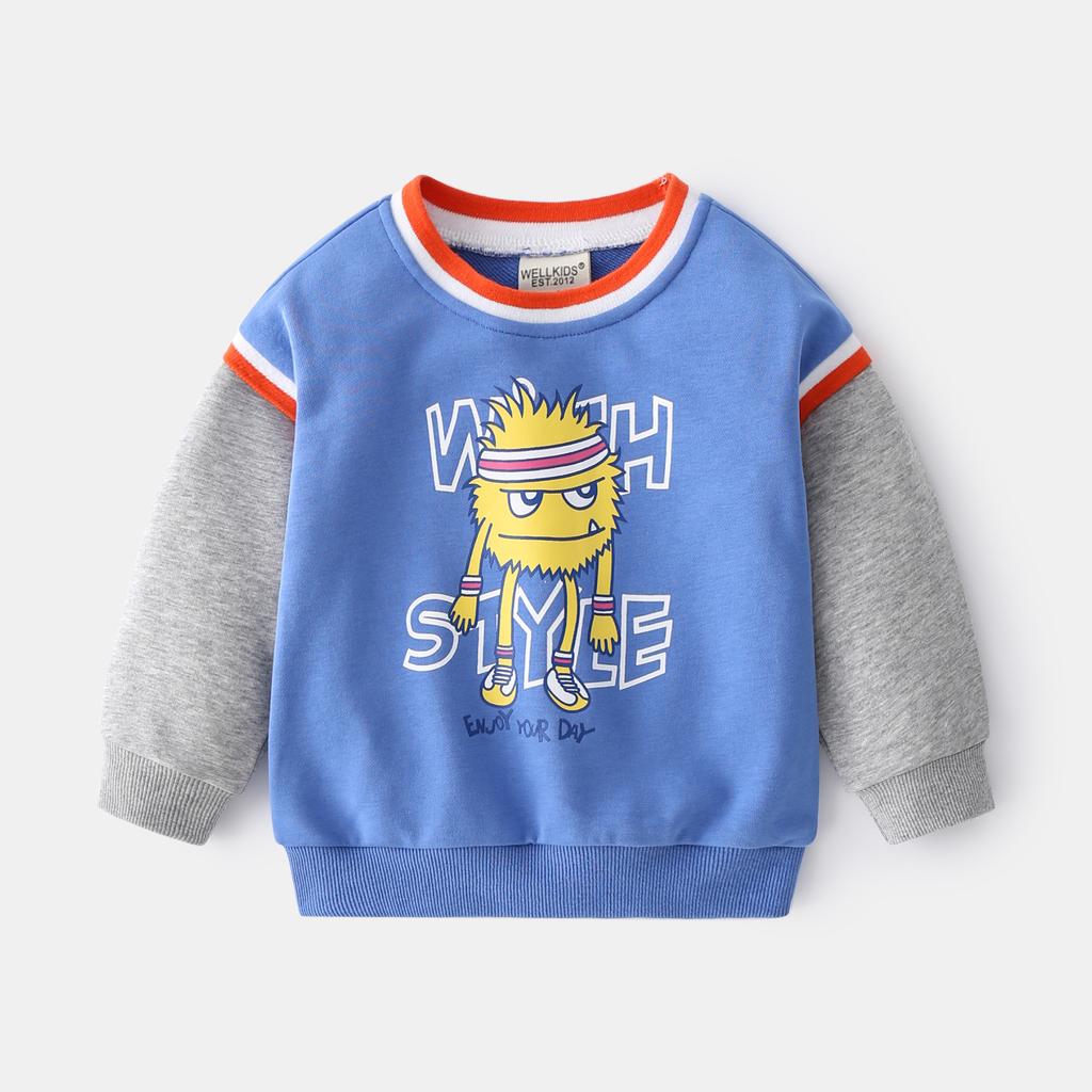 Trendy New Arrival Children's Hoodie Cartoon Print Fashion Patchwork Boys' Long-Sleeved Casual Outerwear Sporty Hoodie