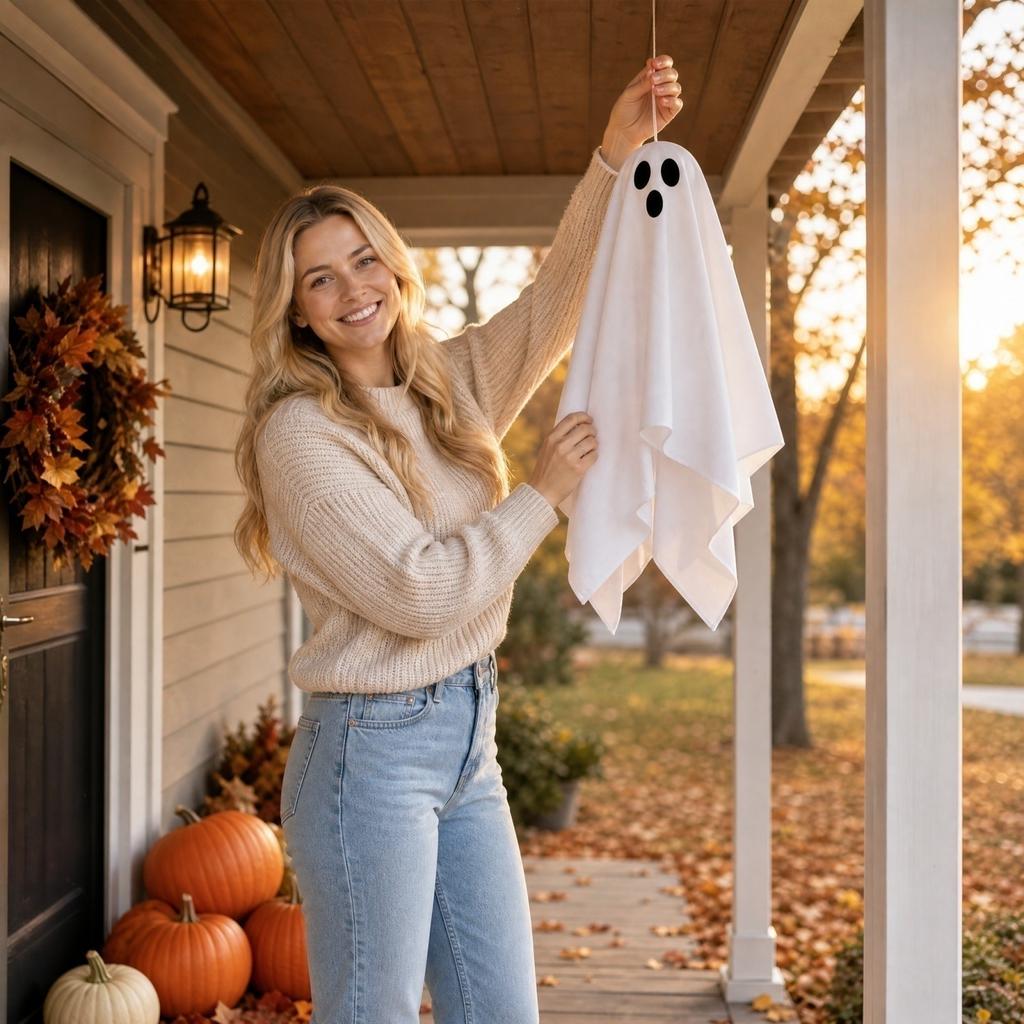 Halloween Hanging and Set - 3 with 40 Stickers and Button Light for Outdoor Porch Tree Decor