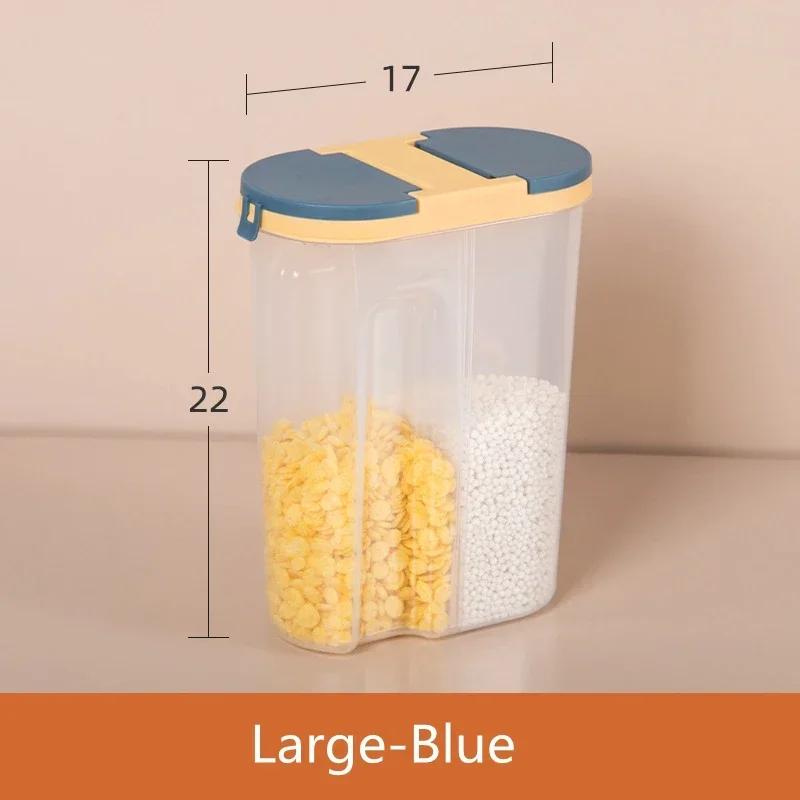 M/L Double Grid Cereals Jar Plastic Food Storage Container Kitchen Organizer Eco Friendly Cookie Box Dried Grains Tank with Lids
