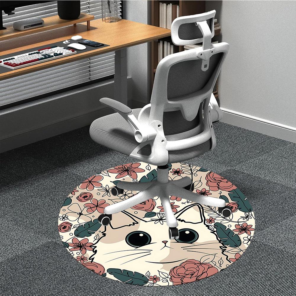 

1pc Floral Cat Office Round Area Rug, Indoor Mat Suitable ForOffice, Under Office Chairs Bedroom Living Room Home Decor, Room Deco, D073 80cm by 80cm