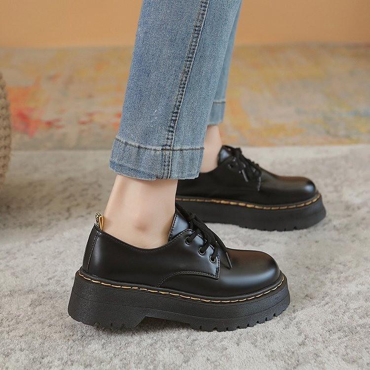 Yang Mi retro small leather shoes heightening lace-up platform shoes Martin single shoes J muffin