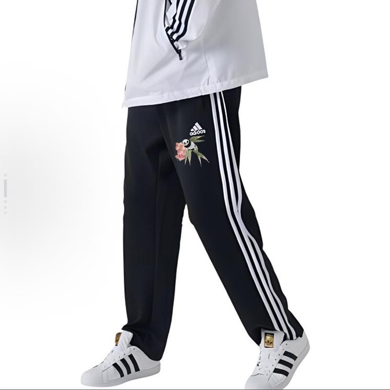 Adidas Chinese Embroidered Panda Versatile Side Stripe Straight Leg Retro Outdoor Knitted Sports Pants Unisex Pants TR30PR-BW(TEAM702-BW11)