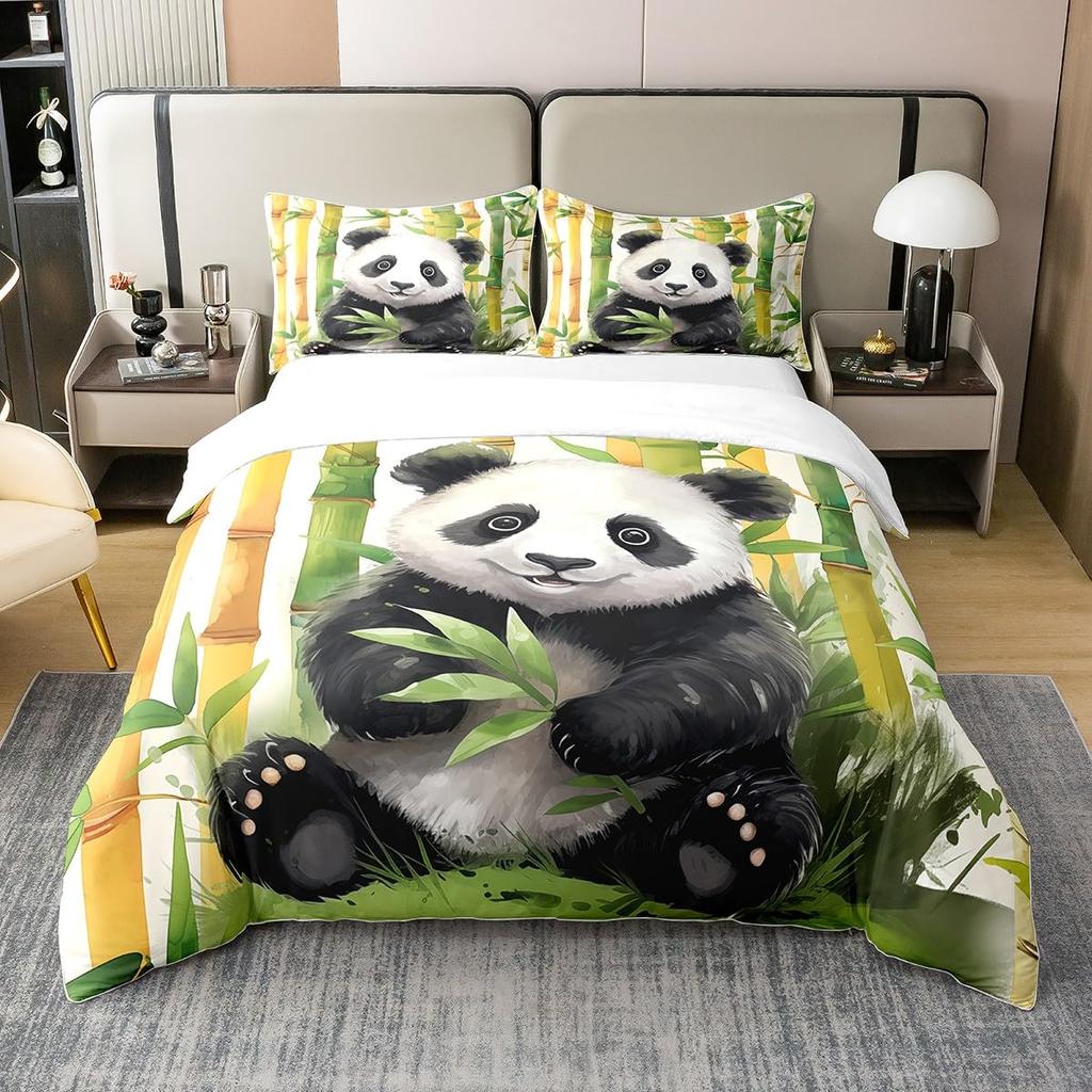 Bamboo Leaf Duvet Cover Sets for Kids Teens Quilt Covers Lightweight Down Bedroom Decor 2 Pillowcases 1 Duvet Cover No Comforter
