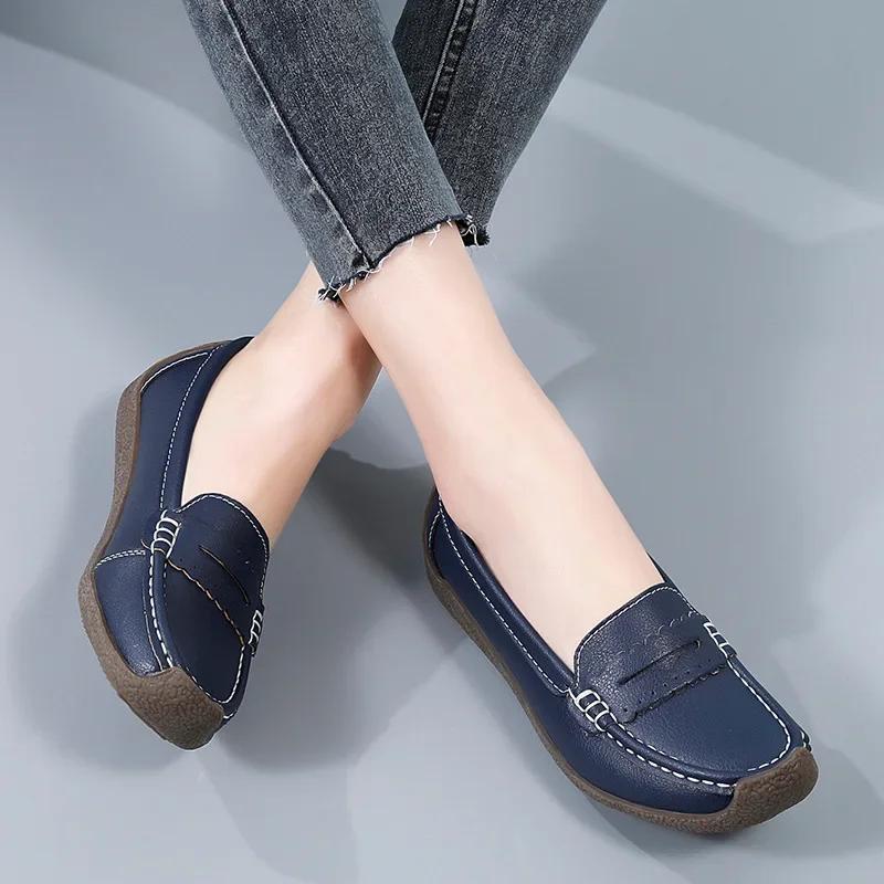Fashion Shoes for Women Moccasins Flats Woman Loafers Genuine Leather Female Shoes Slip On Ballet Nurse Women's Shoes Plus Size 44
