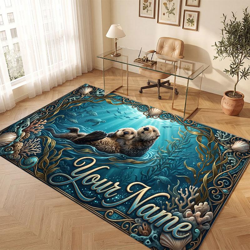Octopus Sea Life Theme Crystal Velvet Floor Rug Personalized Custom Name Text Warm Carpet Home Decoration