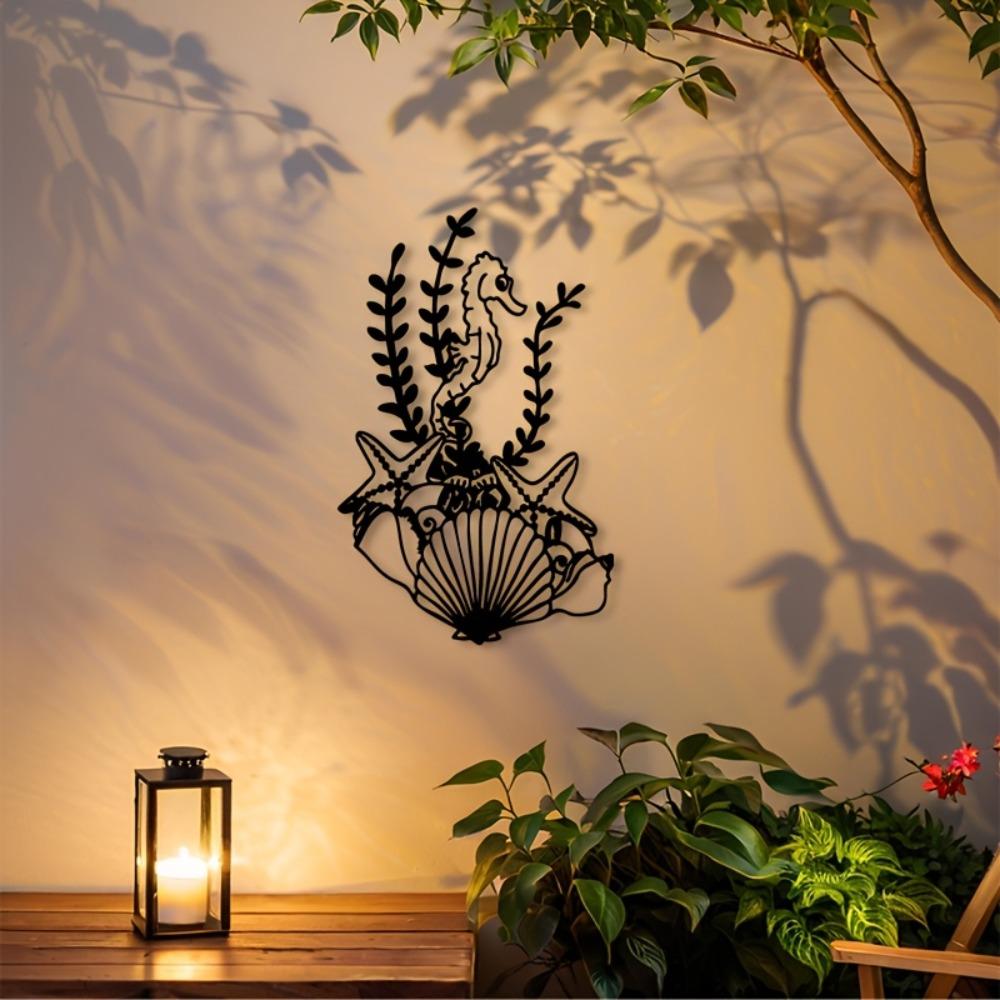 1pc Seahorse Starfish Metal Wall Art Retro Nautical Decor for Bathroom Bedroom Beach House Indoor Outdoor Coastal Ocean Animal Gift Metal Frame