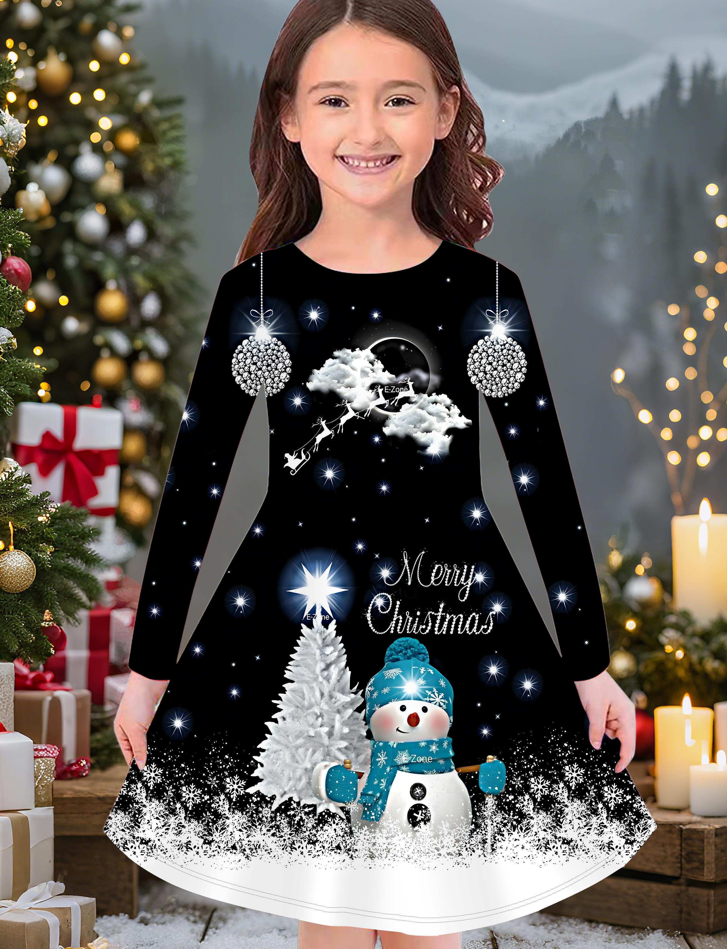 

Модна осінньо-зимова сукня для дівчаток, 3D різдвяний принт, кругла горловина, довга дитяча футболка-сукня, повсякденна універсальна, різдвяний одяг 170