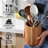 Wooden Utensil Holder for Countertop, 360° Rotating Kitchen Utensil Holder Large Acacia Wood Crock, Farmhouse Kitchen Decor