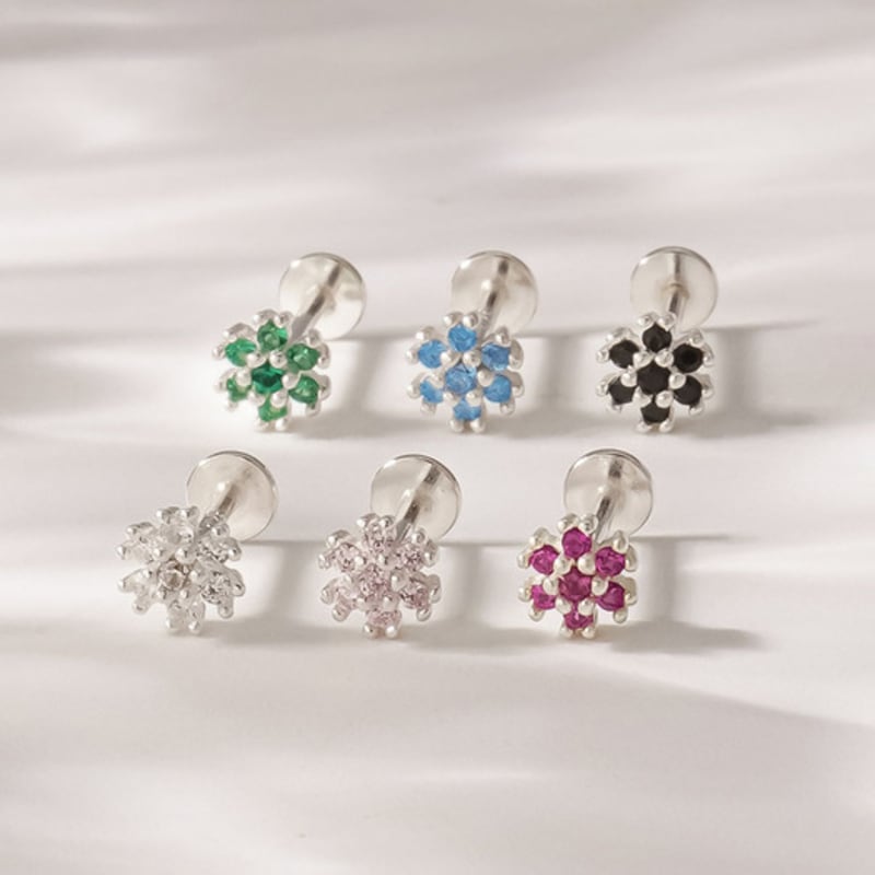

JEWNEL (1+1)Silver925 Colorful Snowflake Labret Piercing (6 colors) green