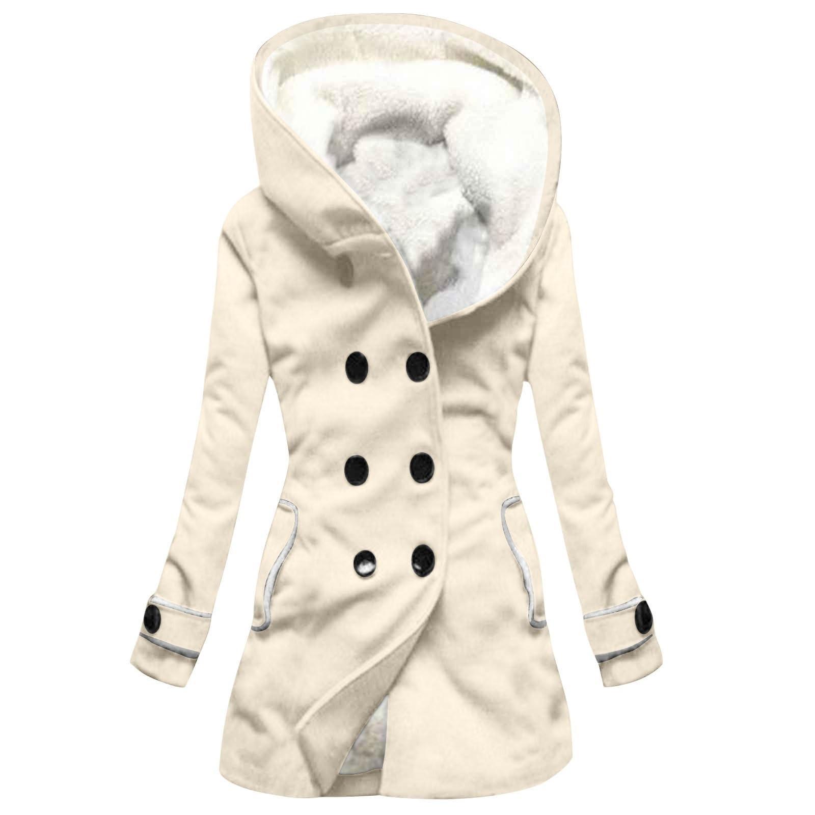 

Женское зимнее пальто, теплое мохнатое пуховое пальто с капюшоном и пуговицами, куртка XL бежевый