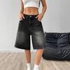 Summer Women's Denim Shorts High Waist Knee Length Loose Pants Wide Leg Loose Denim Shorts with Pockets
