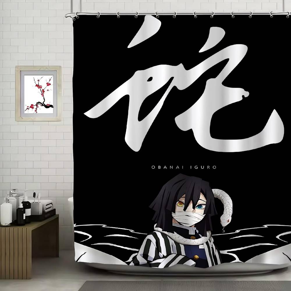 Obanai Iguro Polyester Shower Curtain Waterproof Rust Resistant Grommet Easy Care Wipe Clean Durable