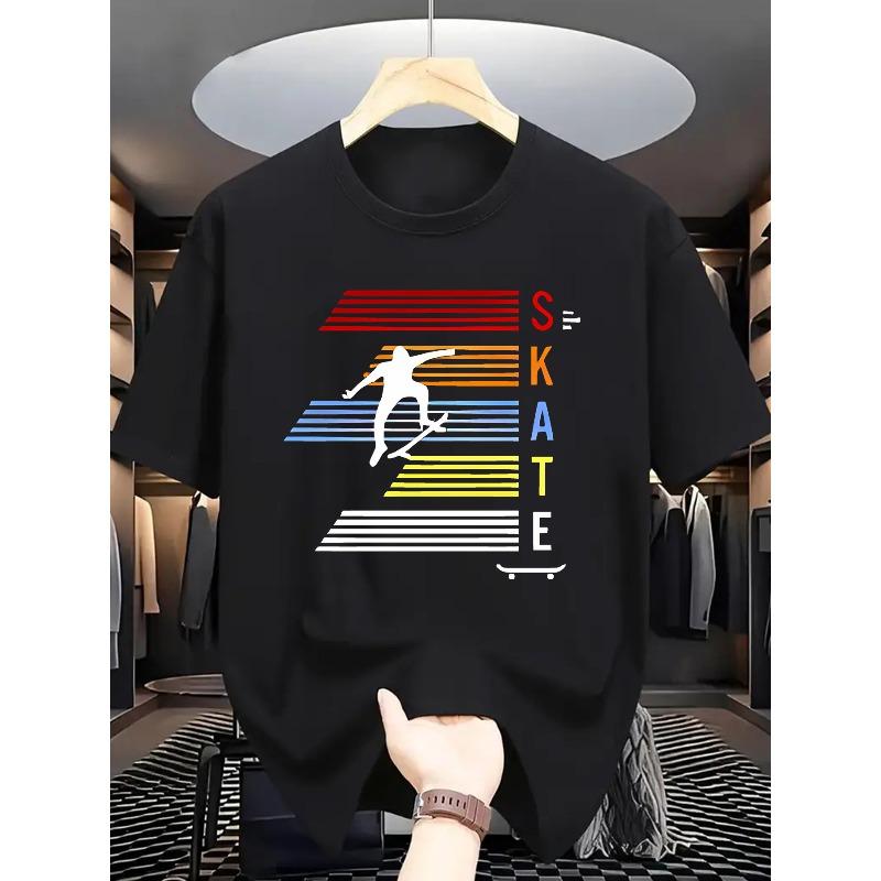 

Европейские размеры Мужская повседневная летняя футболка с графикой на скейтборде - Принт SKATE , Короткий рукав, Круглый вырез S чёрный