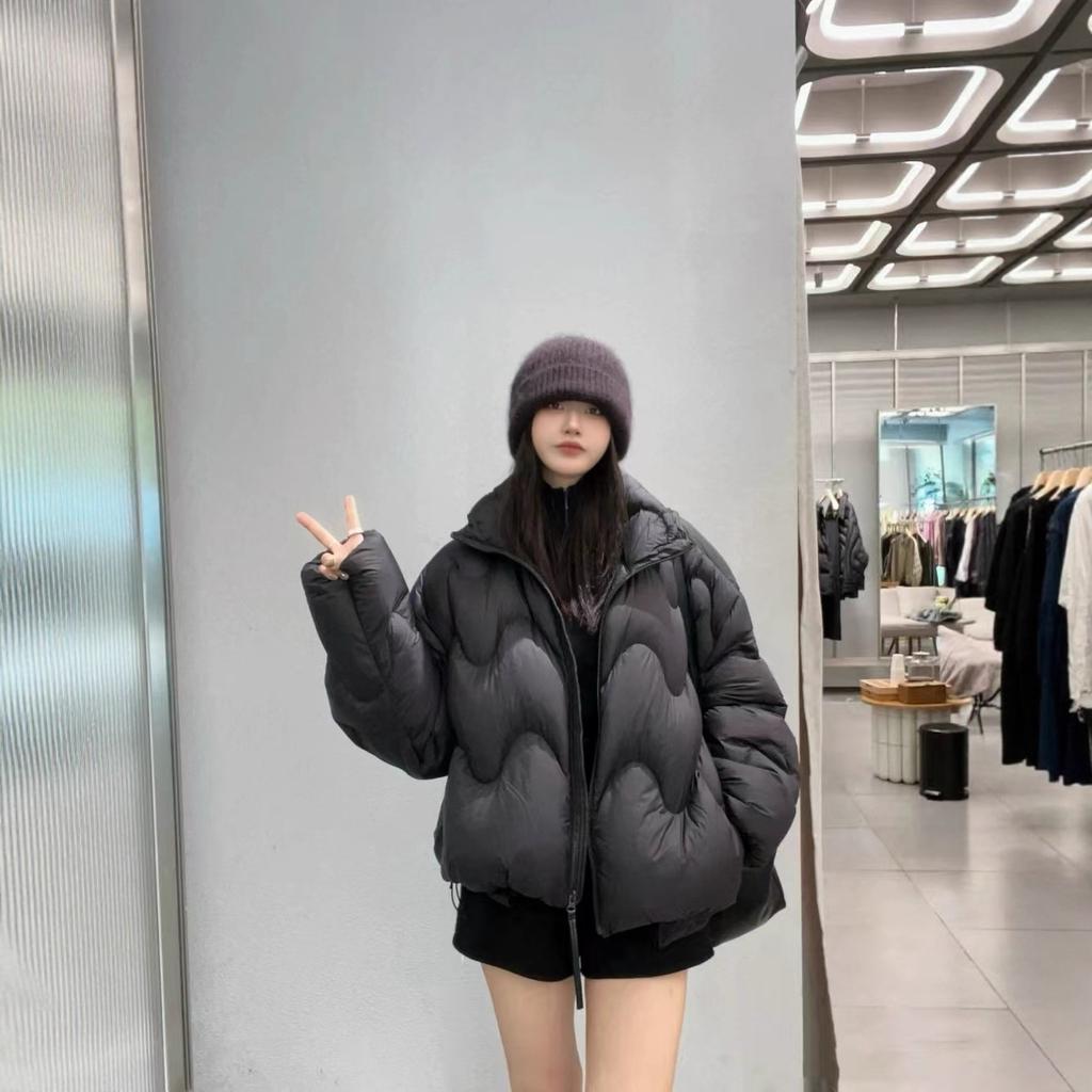 Jiangnan Home Wave Down Jacket Women's Short Stand-Up Collar Puff White Duck Down Thickened Winter Jacket Japan and Korea Casual Cold Protection