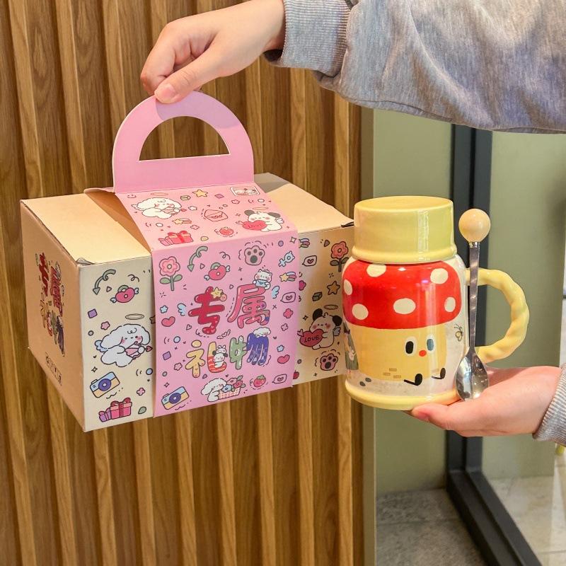 Cute retro kettle high value boys and girls ceramic mug with lid large capacity water cup birthday gift practical