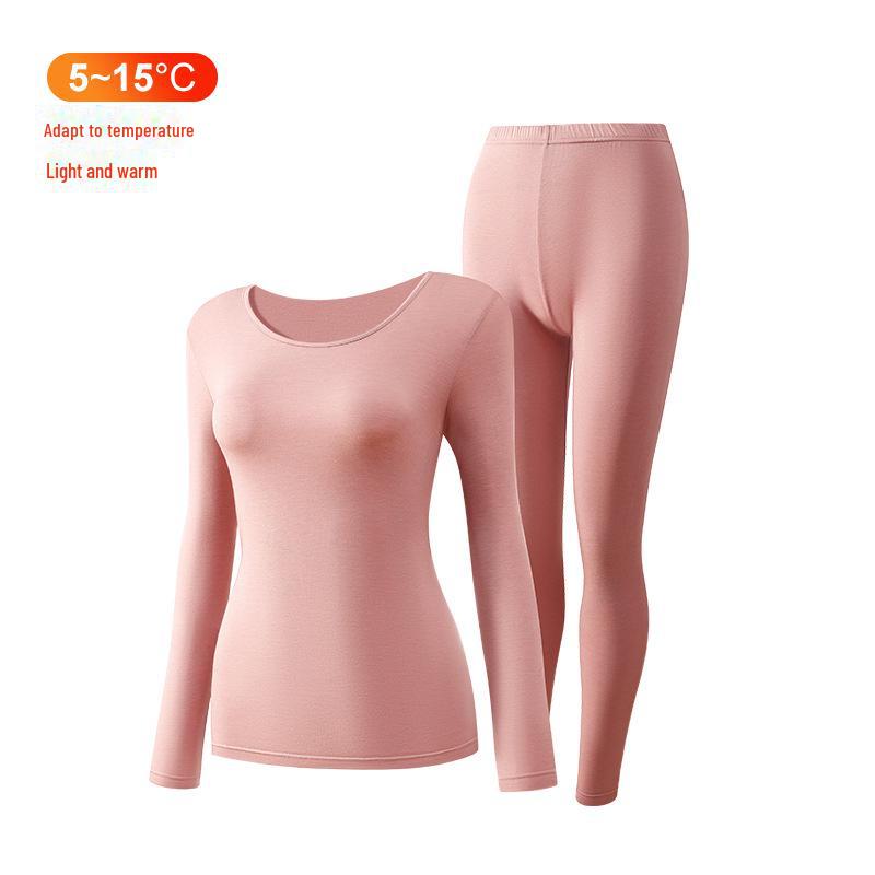 Leica Pure Cotton Antibacterial Thermal Underwear Set: Women's Round Neck, Lightweight Warm Autumn Clothes and Trousers