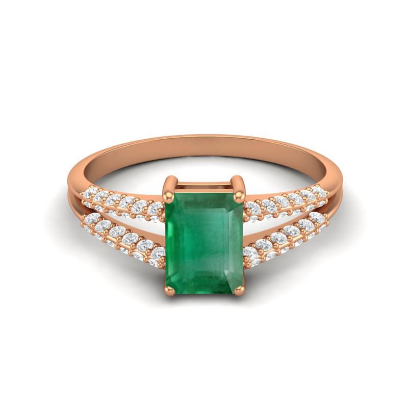 

7X5MM Octagon Emerald Gemstone 925 Sterling Silver Rose Plated Solitaire Split Shank Women Wedding Ring 11 Яскраво-рожевий