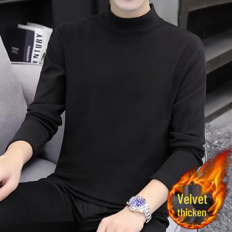 Men's Trendy German Velvet Warm Innerwear - Autumn/Winter Simple Slim Fit Half-High Collar Long-Sleeve, Large Size.
